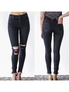 AGOLDE Sophie High Rise Distressed Skinny Jeans: Dark Wash Ruthless Black